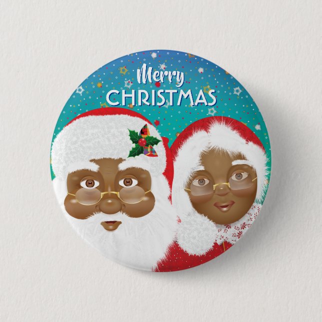 African American Santa and Mrs Claus Christmas 6 Cm Round Badge (Front)