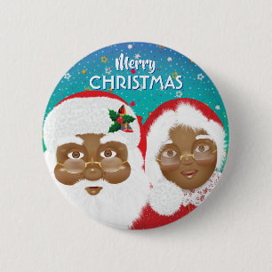 African American Santa and Mrs Claus Christmas 6 Cm Round Badge