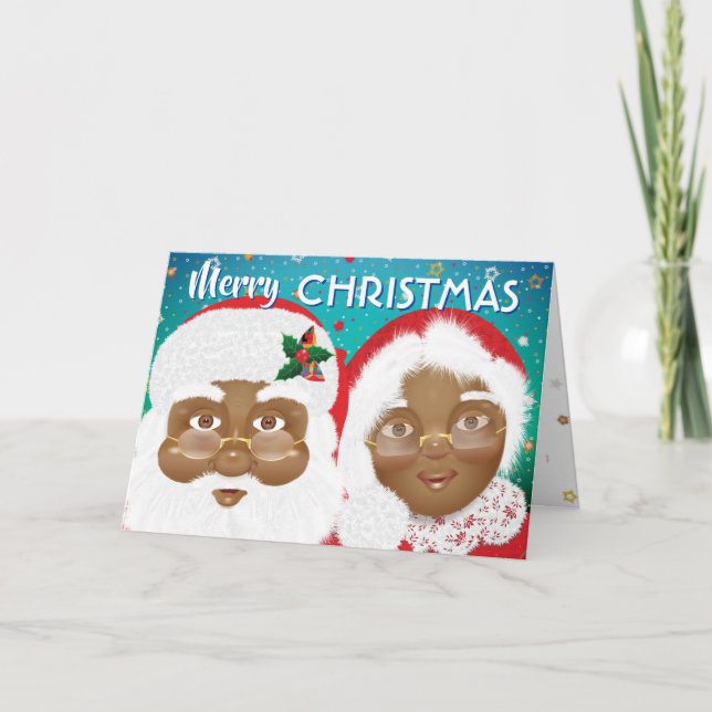 African American Santa and Mrs Claus Christmas Card (Front)