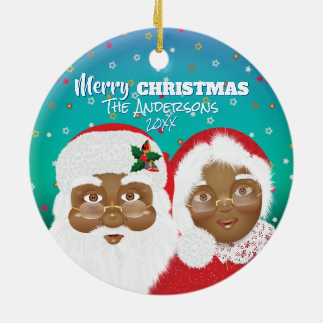 African American Santa and Mrs Claus Christmas Ceramic Tree Decoration (Back)