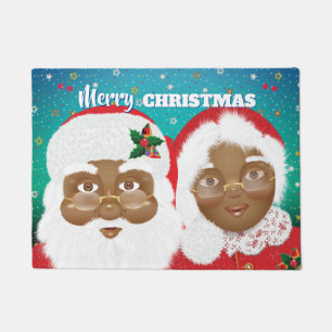 African American Santa and Mrs Claus Christmas Doormat