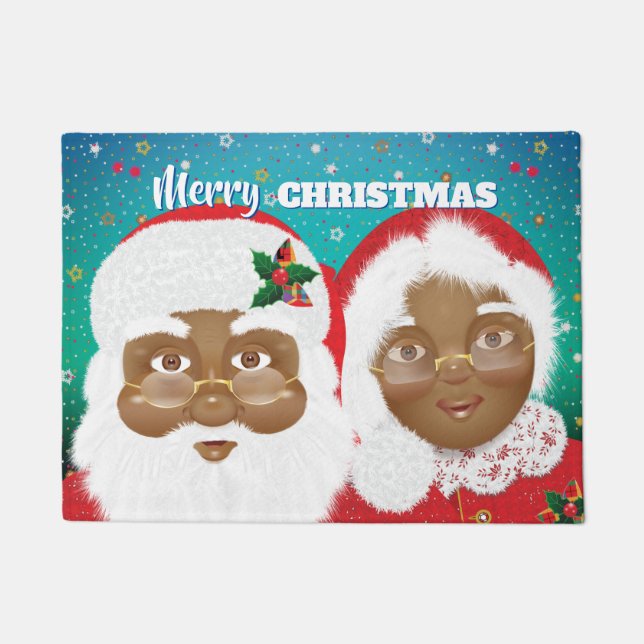 African American Santa and Mrs Claus Christmas Doormat (Front)
