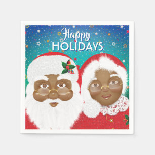 African American Santa and Mrs Claus Christmas Napkin