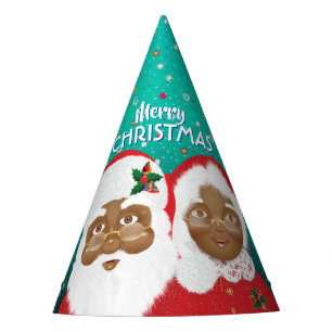 African American Santa and Mrs Claus Christmas Party Hat
