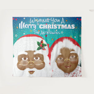 African American Santa and Mrs Claus Christmas Tapestry