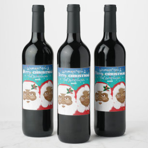 African American Santa and Mrs Claus Christmas Wine Label