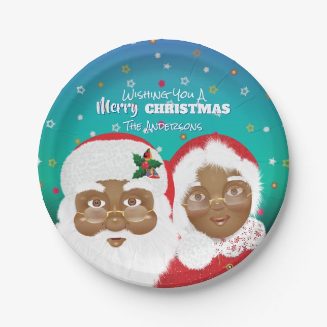 African American Santa and Mrs Claus Paper Plate (Front)