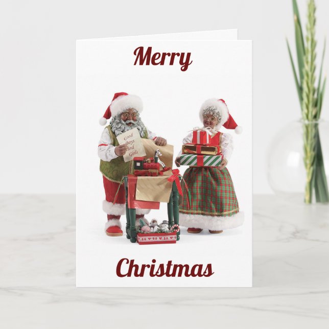 AFRICAN AMERICAN SANTA AND MRS. CLAUS WISHES HOLIDAY CARD (Front)