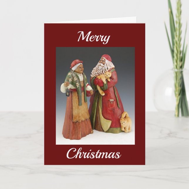 AFRICAN AMERICAN SANTA AND MRS. CLAUS WISHES HOLIDAY CARD (Front)