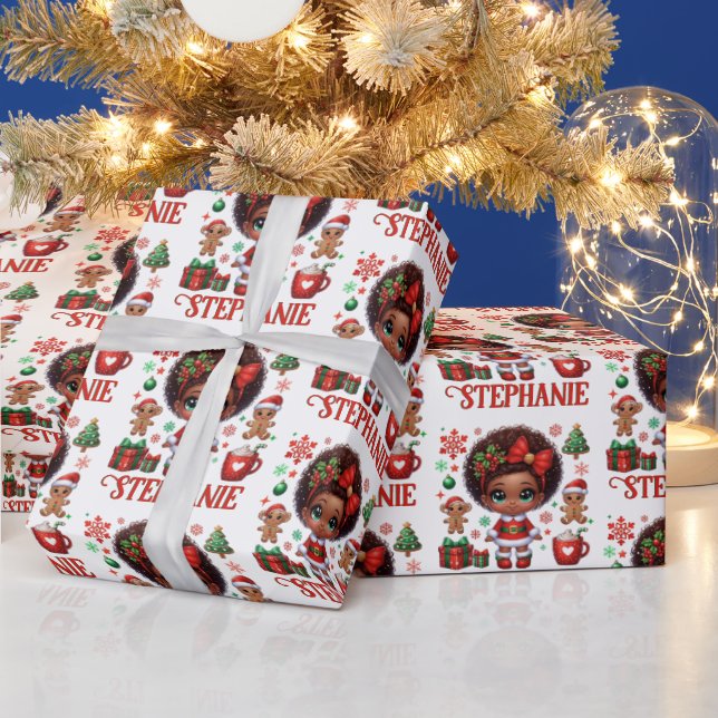 African American Santa Baby Girl Christmas Wrapping Paper (Holidays)