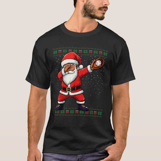 African American Santa Baseball Dabbing Ugly Chris T-Shirt (Front)