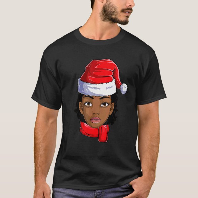 African American Santa Black Women Apparel Christm T-Shirt (Front)