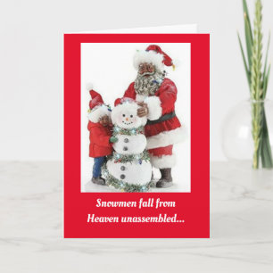 African American Santa & Child & Snowman Card