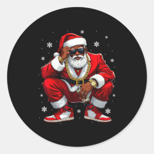 African American Santa Christmas Black Xmas Women  Classic Round Sticker