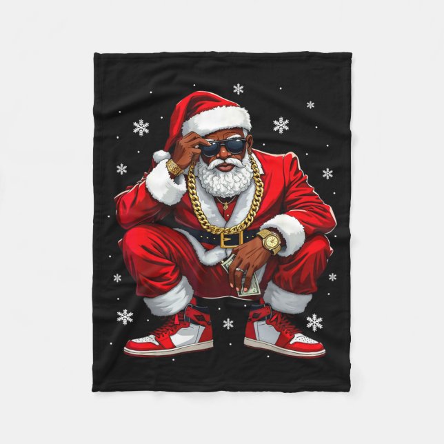 African American Santa Christmas Black Xmas Women  Fleece Blanket (Front)