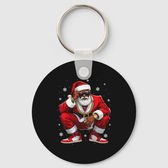 African American Santa Christmas Black Xmas Women  Key Ring (Front)