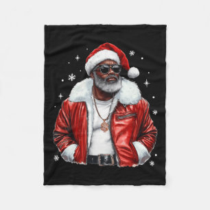 African American Santa Christmas Cool Black Afro K Fleece Blanket