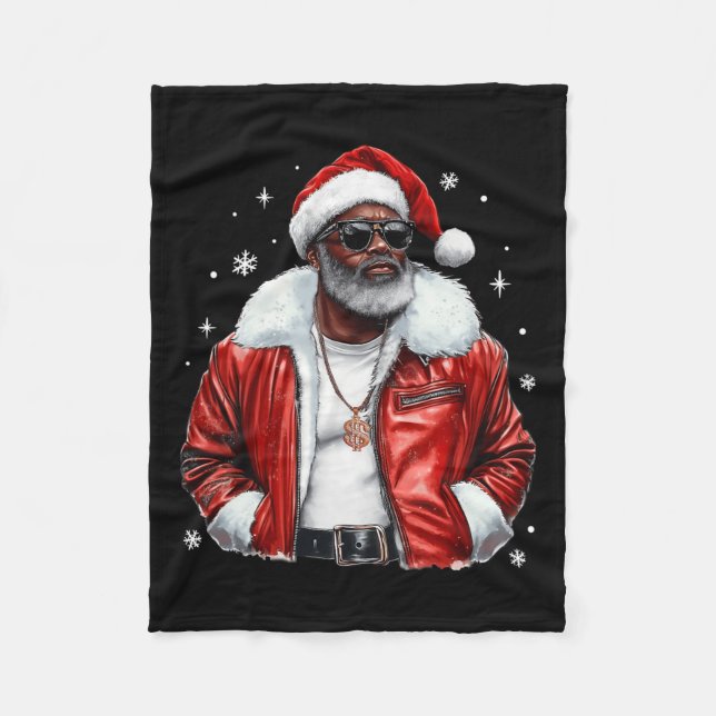 African American Santa Christmas Cool Black Afro K Fleece Blanket (Front)