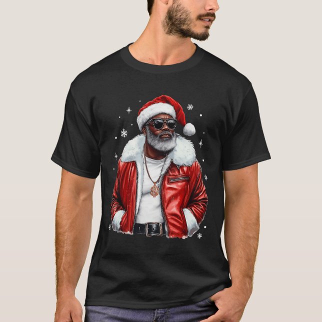 African American Santa Christmas Cool Black Afro K T-Shirt (Front)