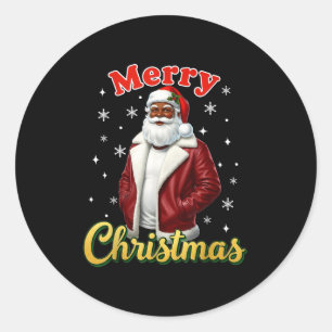 African American Santa Christmas Cool Black X-mas  Classic Round Sticker