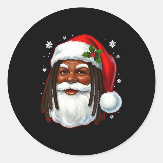 African American Santa Christmas Cool Black X-mas  Classic Round Sticker (Front)