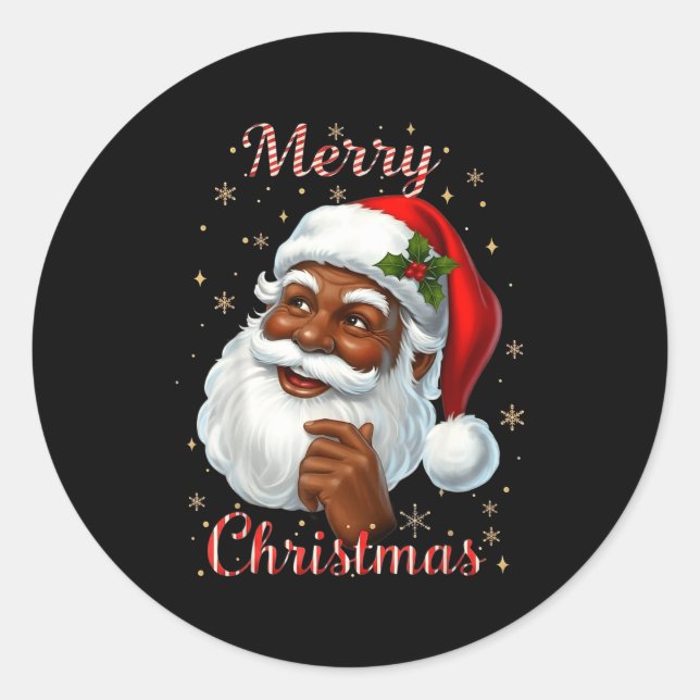 African American Santa Christmas Cool Black X-mas  Classic Round Sticker (Front)