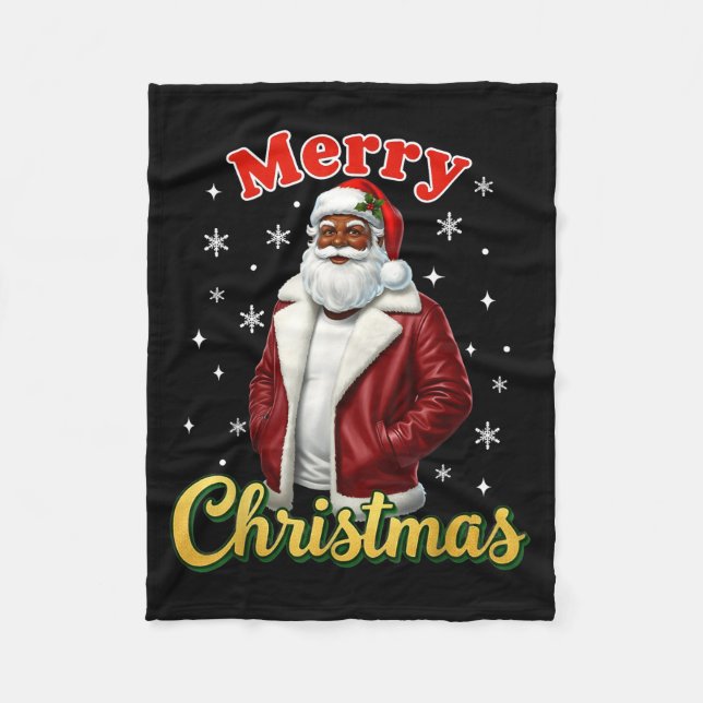 African American Santa Christmas Cool Black X-mas  Fleece Blanket (Front)