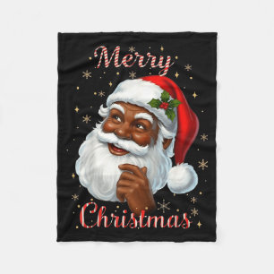 African American Santa Christmas Cool Black X-mas Fleece Blanket