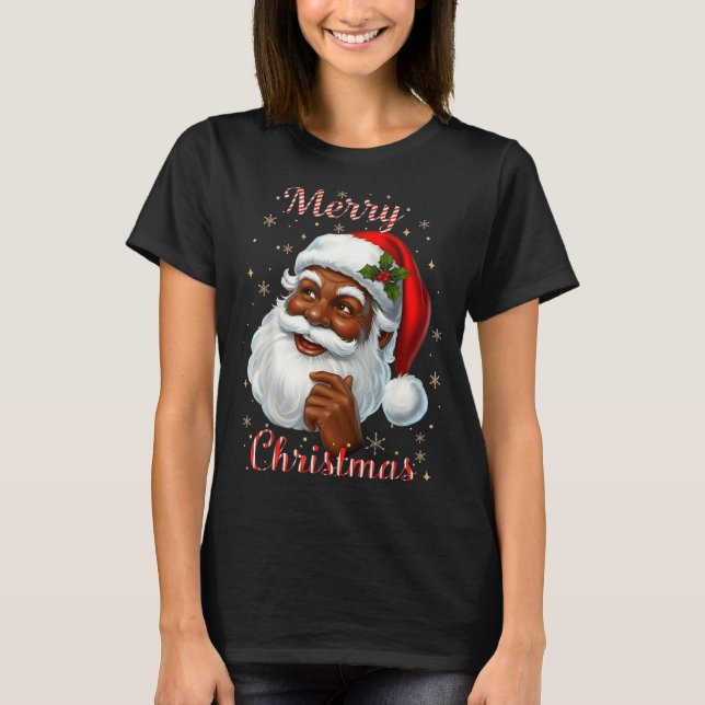 African American Santa Christmas Cool Black X-mas  T-Shirt (Front)
