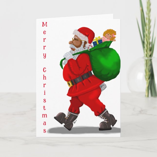 African American Santa Christmas Greeting Card (Front)