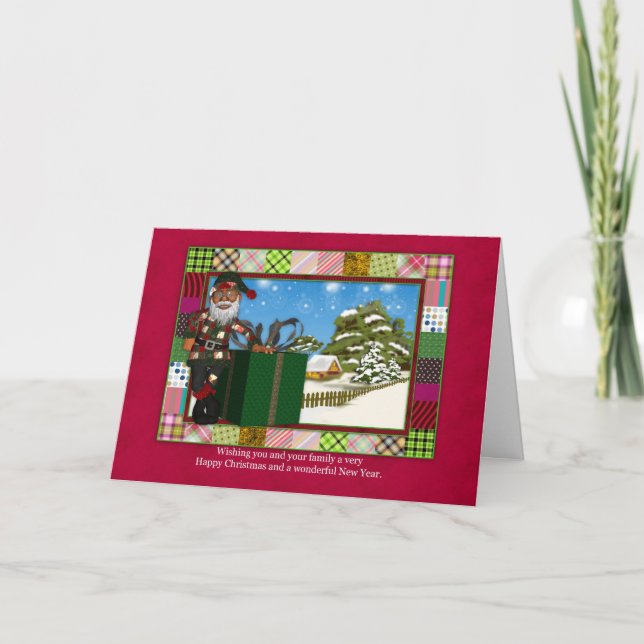 African American Santa Christmas Greeting Card Wit (Front)