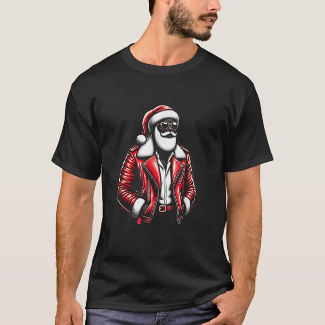 African American Santa Christmas Pajama Black Sant T-Shirt (Front)