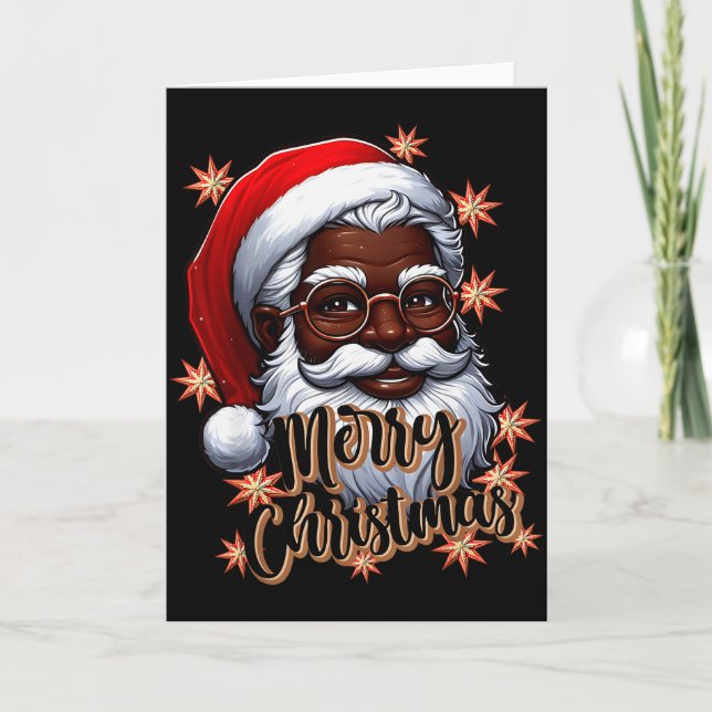 African American Santa Christmas Pajama Black X-ma Card (Front)