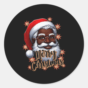 African American Santa Christmas Pajama Black X-ma Classic Round Sticker