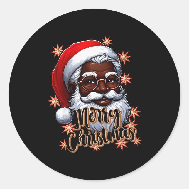 African American Santa Christmas Pajama Black X-ma Classic Round Sticker (Front)