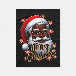 African American Santa Christmas Pajama Black X-ma Fleece Blanket