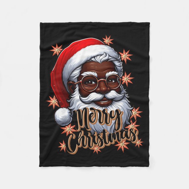African American Santa Christmas Pajama Black X-ma Fleece Blanket (Front)