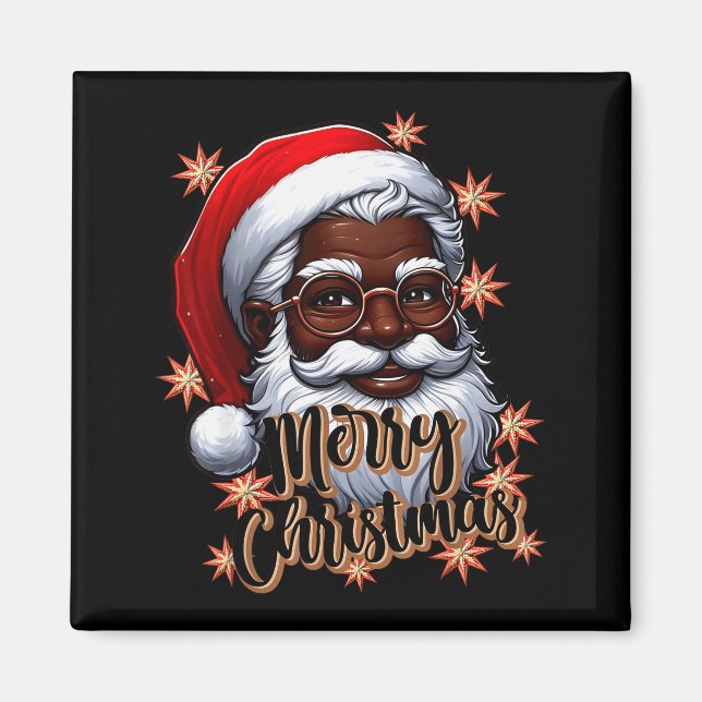 African American Santa Christmas Pajama Black X-ma Magnet (Front)