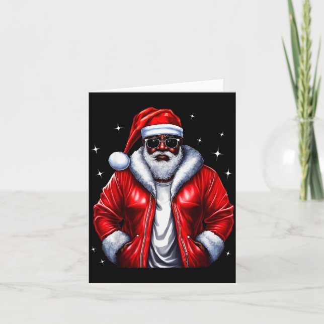 African American Santa Christmas Pajama Cool Black Card (Front)