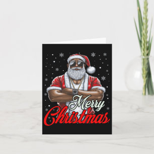 African American Santa Christmas Pajama Cool Black Card