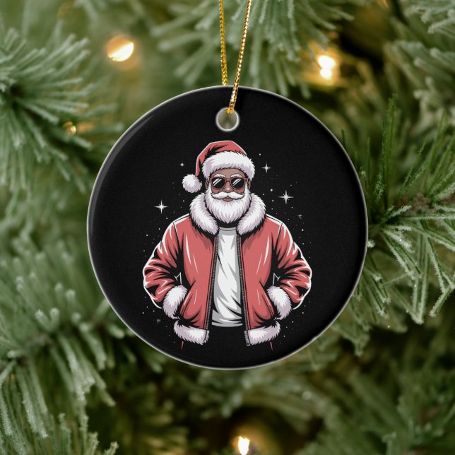African American Santa Christmas Pajama Cool Black Ceramic Tree Decoration (Tree)