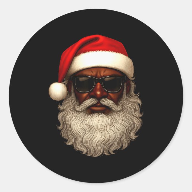 African American Santa Christmas Pajama Cool Black Classic Round Sticker (Front)