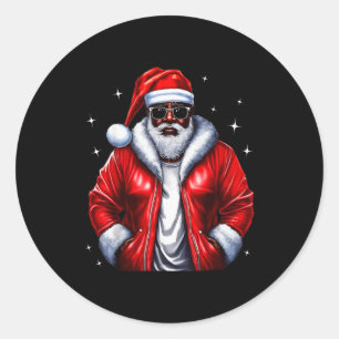 African American Santa Christmas Pajama Cool Black Classic Round Sticker