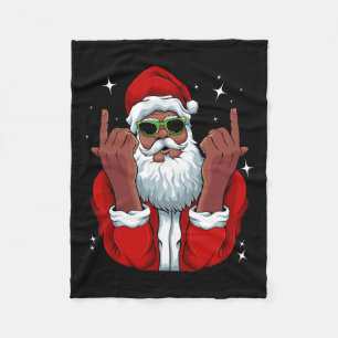African American Santa Christmas Pajama Cool Black Fleece Blanket
