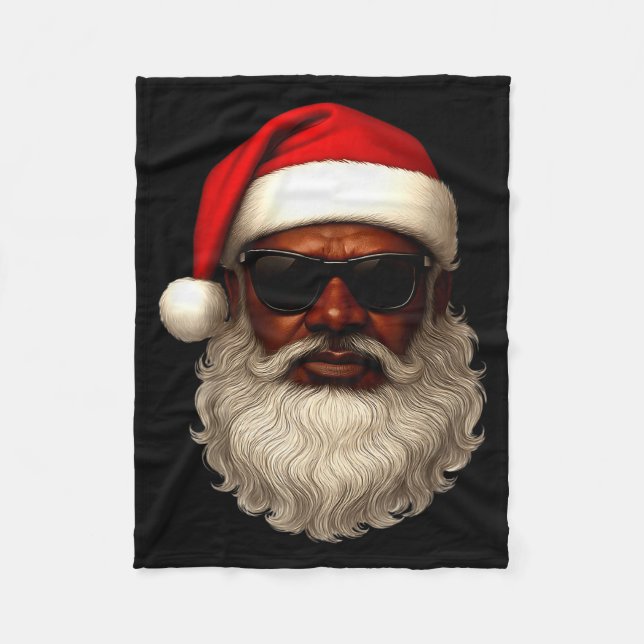 African American Santa Christmas Pajama Cool Black Fleece Blanket (Front)
