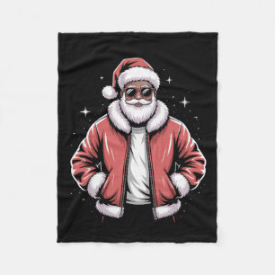 African American Santa Christmas Pajama Cool Black Fleece Blanket
