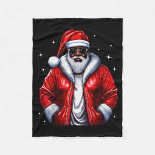 African American Santa Christmas Pajama Cool Black Fleece Blanket