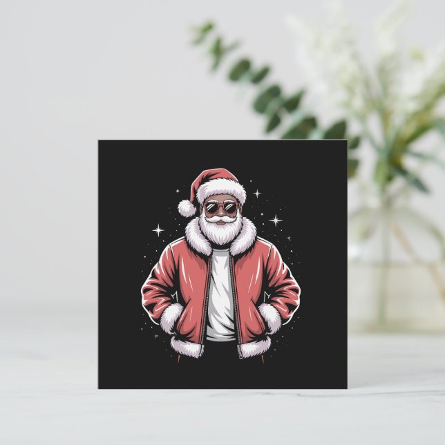 African American Santa Christmas Pajama Cool Black Invitation (Standing Front)