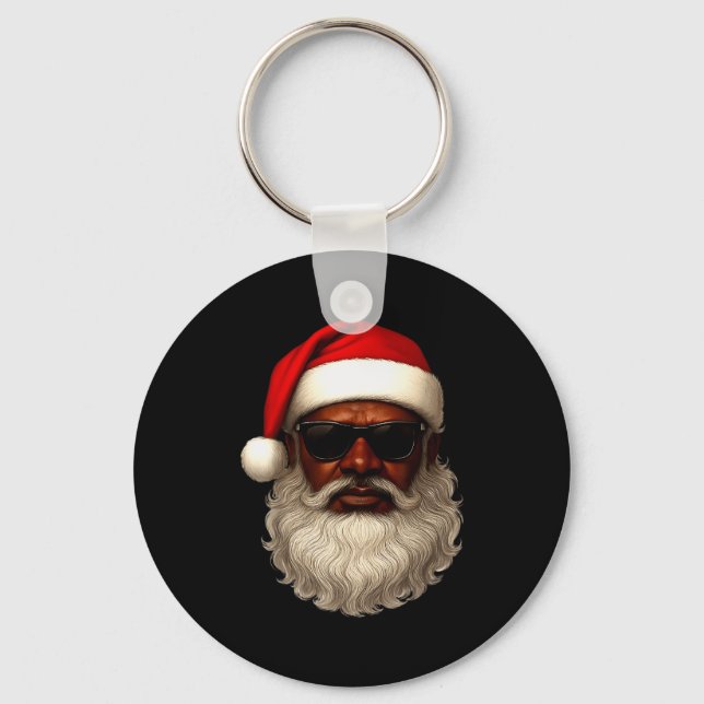 African American Santa Christmas Pajama Cool Black Key Ring (Front)