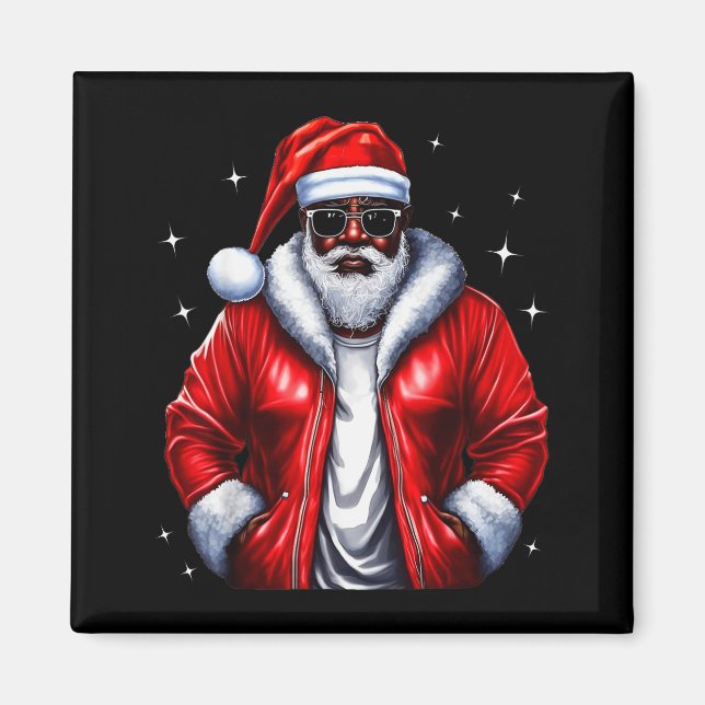 African American Santa Christmas Pajama Cool Black Magnet (Front)